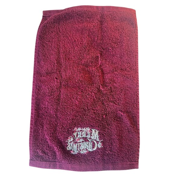 Set Of 3 Merry Christmas Hand Towels 11" X 17" Guest Maroon Gold Embellishments - Picture 6 of 7